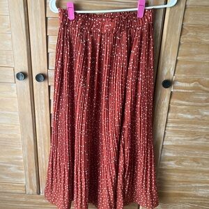 zeagoo Rust Polka Dot Pleated Midi Skirt